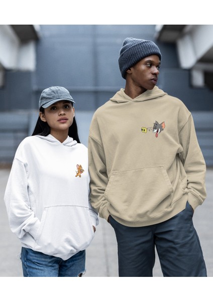 Kaliteli Çift Sevgili Kombini Tom ve Jerry Kapşonlu Sweatshirt Ikili Set