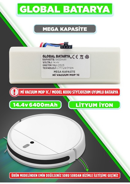 Xiaomi Mi Vacuum Mop 1c 2in1 Uyumlu Akıllı Robot Süpürge Bataryası 14.4V 6400MAH Pil (Mega Kapasite)