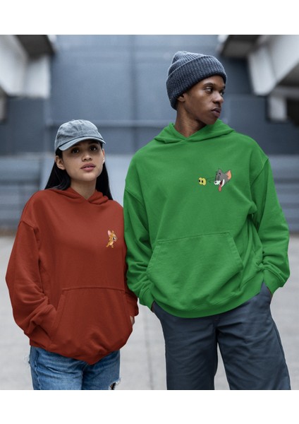 Çift Sevgili Kombini Tom ve Jerry Kapşonlu Sweatshirt Ikili Set
