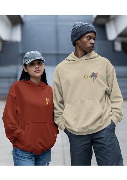 Çift Sevgili Kombini Tom ve Jerry Kapşonlu Sweatshirt Ikili Set