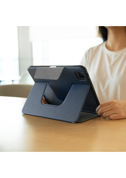 Apple iPad Pro 11 2024 Raptic Spin Detachable Folio Pu Ayrılabilir Kalem Bölmeli Standlı Kılıf Lacivert
