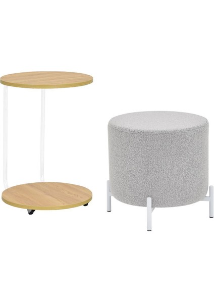 Çok Amaçlı Metal C Sehpa Teddy Puf Seti