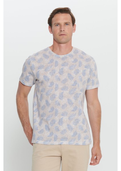 Slim Fit Dar Kesim Bisiklet Yaka Baskılı Tişört