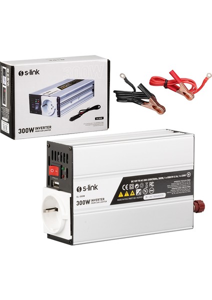 S-Lınk SL-300W 300W DC12V-AC230V Çakmaktan Power Inverter (4741)