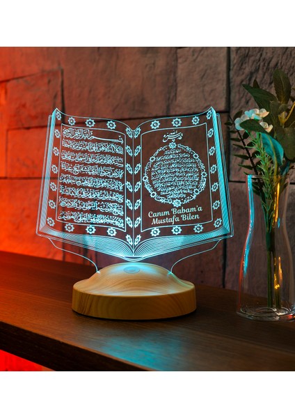Babaya Dini Hediye, Babalar Günü Hediyesi Kuran-I Kerim, Dedeye Islami Doğum Günü Hediyesi, Kişiye Özel 3D Lamba Manevi Hatıra modelleri