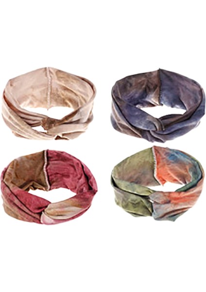 Kadın Kıvırcık Saç Bandı Elastik Yoga Binicilik Sporları Bohemian Crosshair Bant Genişliği Bandana 4 Adet (Yurt Dışından)