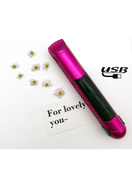 Saç Düzleştirici Kıvırıcı Kıvırıcı USB Şarjlı LED Dalga Ütüsü Su Geçirmez, Gül Kırmızısı (Yurt Dışından)
