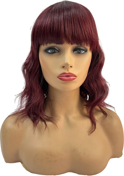 Sentetik Peruk Uzun Dalgalı Saç Şarap Kırmızısı Patlamalı Doğal Kıvırcık Kadın Cosplay Isıya Dayanıklı Elyaf (Yurt Dışından)