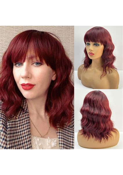 Sentetik Peruk Uzun Dalgalı Saç Şarap Kırmızısı Patlamalı Doğal Kıvırcık Kadın Cosplay Isıya Dayanıklı Elyaf (Yurt Dışından) modelleri