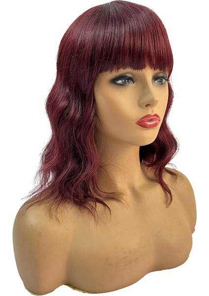 Sentetik Peruk Uzun Dalgalı Saç Şarap Kırmızısı Patlamalı Doğal Kıvırcık Kadın Cosplay Isıya Dayanıklı Elyaf (Yurt Dışından) indirimleri
