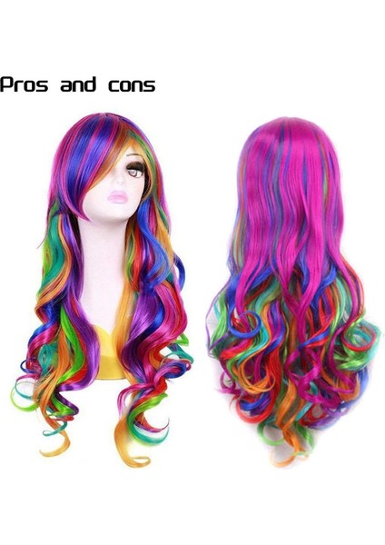 Lady Rainbow Uzun Kıvırcık Peruk Moda Cosplay Kostüm Saç Anime Tam Dalgalı Peruk 70CM (Yurt Dışından) fiyatları