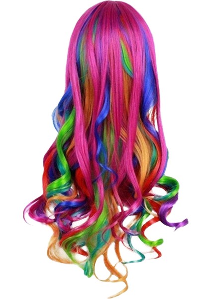 Lady Rainbow Uzun Kıvırcık Peruk Moda Cosplay Kostüm Saç Anime Tam Dalgalı Peruk 70CM (Yurt Dışından) modelleri