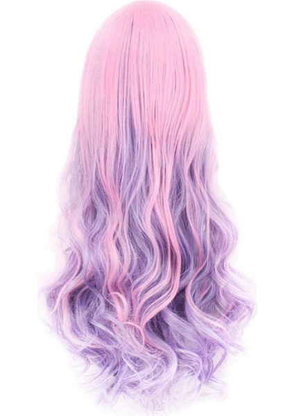 Gökkuşağı Uzun Dalgalı Cosplay Peruk Gradient Isıya Dayanıklı Elyaf Doğal Sentetik Saç Tam Ombre 70CM (Yurt Dışından)