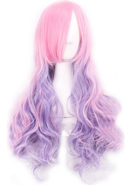 Gökkuşağı Uzun Dalgalı Cosplay Peruk Gradient Isıya Dayanıklı Elyaf Doğal Sentetik Saç Tam Ombre 70CM (Yurt Dışından) fiyatları