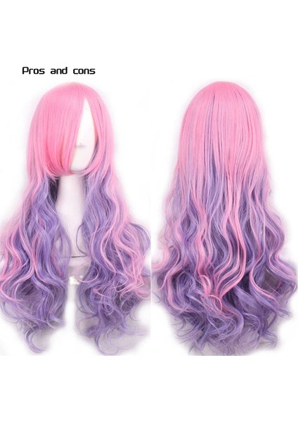 Gökkuşağı Uzun Dalgalı Cosplay Peruk Gradient Isıya Dayanıklı Elyaf Doğal Sentetik Saç Tam Ombre 70CM (Yurt Dışından) modelleri