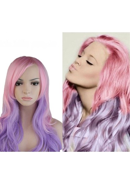 Gökkuşağı Uzun Dalgalı Cosplay Peruk Gradient Isıya Dayanıklı Elyaf Doğal Sentetik Saç Tam Ombre 70CM (Yurt Dışından) fırsatları