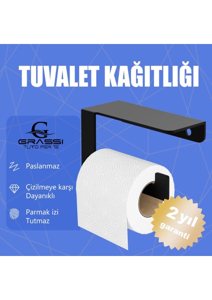 Tuvalet Kağıtlığı - Siyah, Paslanmaz Çelik, Şık ve Dayanıklı Tuvalet Kağıdı Askısı | Duvara Monte, Parmak İzi Tutmaz