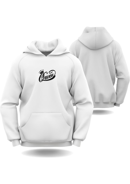 Kraliçe Görselli Sevgililer Günü Slimfit Kapüşönlu Hoodie Kadın Sweatshirt 7004K