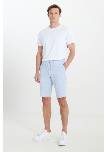 Slim Fit Dar Kesim Yan Cepli Gofre Desenli Şort