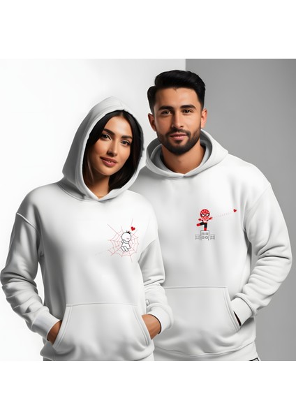 Örümcek Adam Ağ Sevgililer Günü Slimfit Kapüşönlu Hoodie Kadın Sweatshirt 7010K