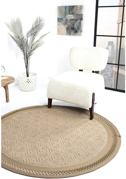 Naturel Daire Yıkanabilir Hasır El Dokuma Halı Yolluk Kilim Daire 2
