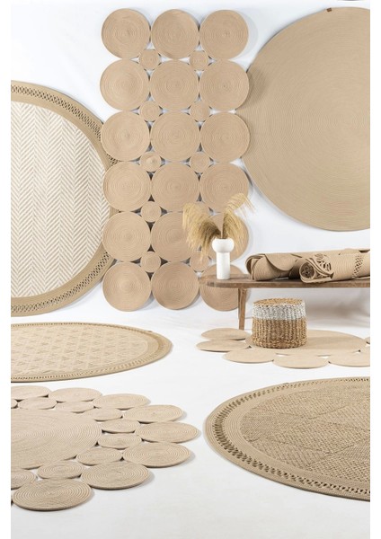 Naturel Daire Yıkanabilir Hasır El Dokuma Halı Yolluk Kilim Daire 2