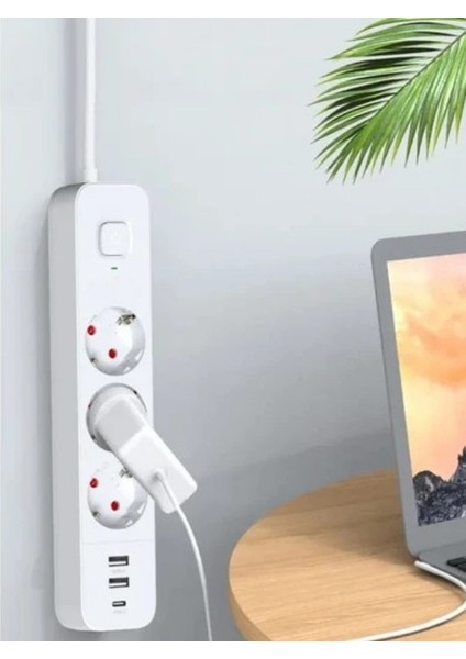 Akım Korumalı 2usb 1 Type-C Girişli 2 Metre Uzatma Kablolu Akım Korumalı Priz