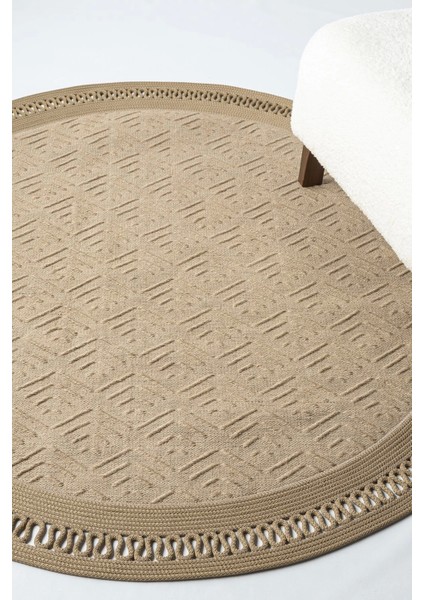 Naturel Daire Yıkanabilir Hasır El Dokuma Halı Yolluk Kilim Daire 2