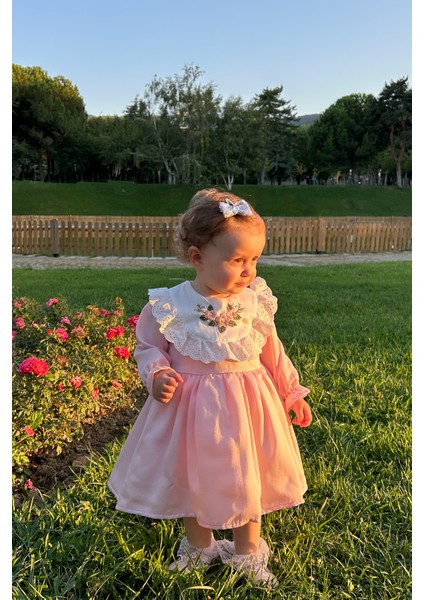 ALYRA Kız Çocuk Elbise Kız Bebek Uzun Kollu Çiçek Nakışlı Astarlı Kabarık Özel Gün Doğum Günü Parti Düğün Saten Elbise Bebek Giyim ALY0230