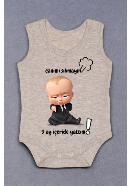 %100 Pamuk 9 Ay Içeride Yattım Baskılı Zıbın & Body