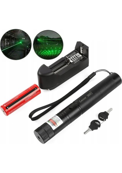 18650 Pilli Şarjli Anahtar Emniyetli Yeşil Lazer Pointer