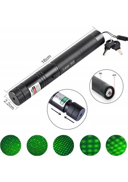 18650 Pilli Şarjli Anahtar Emniyetli Yeşil Lazer Pointer