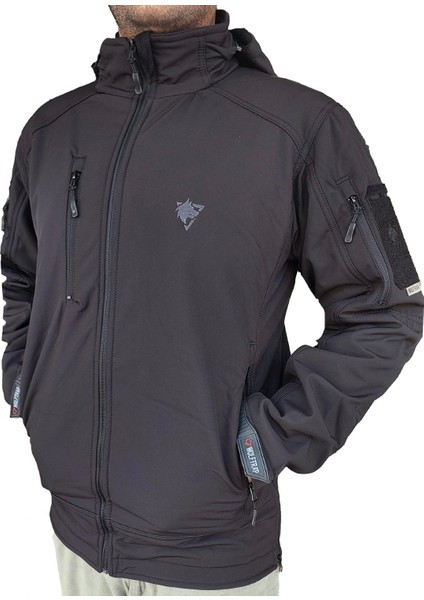 Siyah 5 Cepli Kapüşonlu Softshell Soğuk Geçirmez Mont modelleri