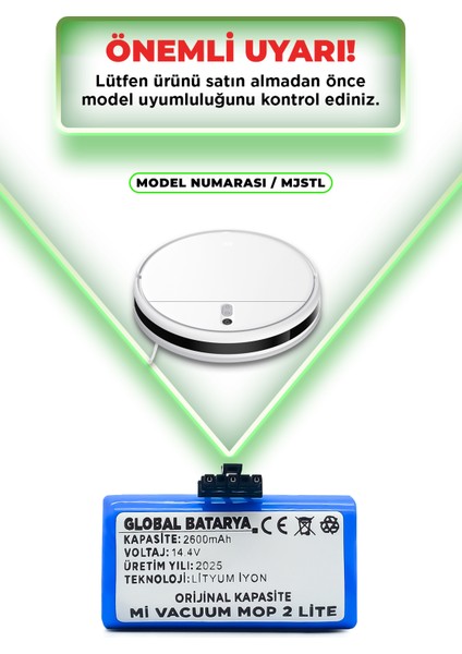 Xiaomi Mi Vacuum Mop 2 Lite Uyumlu Akıllı Robot Süpürge Bataryası 14.4V 2600MAH Li-Ion Pil (Orijinal Kapasite) indirimleri