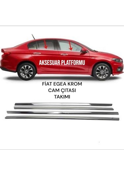 Fiat Egea Paslanmaz Çelik Krom Cam Çıtası Takımı 4 Prç