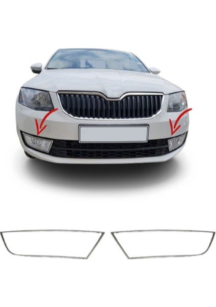 Skoda Octavia A7 2013 ve Üzeri Krom Sis Çerçevesi 2 Parça Paslanmaz Çelik