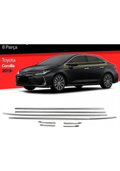 Toyota Corolla 2019 ve Üzeri Krom Cam Çıtası 8 Parça Paslanmaz Çelik