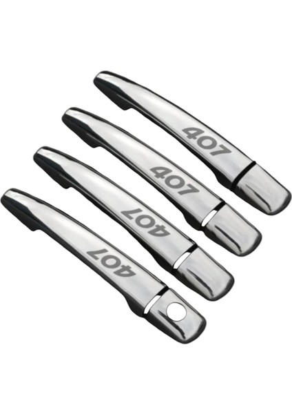 Peugeot 407 2004-2010 Model Arası Yazılı Krom Kapı Kolu 4 Kapı 8 Parça Paslanmaz Çelık