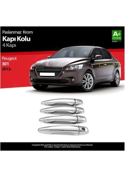 Peugeot 301 2012 ve Üzeri Modeller Krom Kapı Kolu 4 Kapı Paslanmaz Çelik