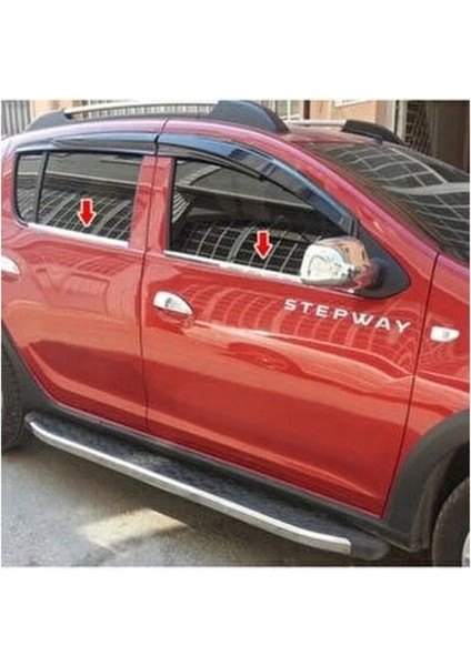 Dacia Sandero Stepway 2013-2019 Modeller Arası Krom Cam Çıtası 4 Parça Paslanmaz Çelik