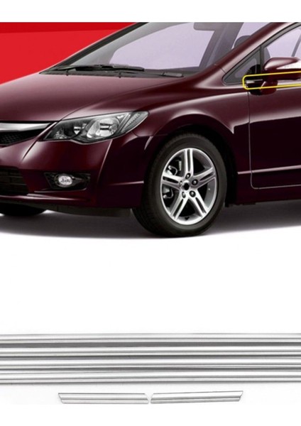 Honda Cıvıc Fd6 2006-2011 Modeller Arası Krom Cam Çıtası 6 Parça Paslanmaz Çelik