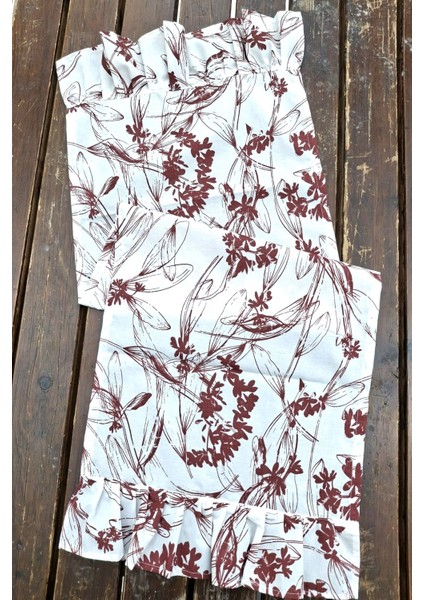 Bordo Çiçekli Pileli Runner - Dekoratif Runner - Keten Pileli Runner 40 x 110 cm fiyatları