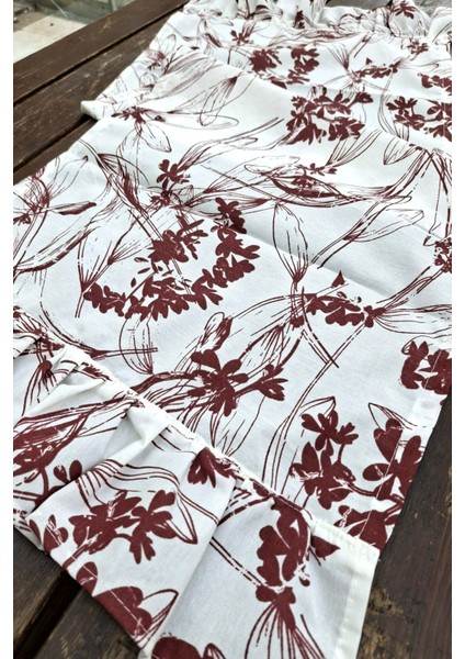 Bordo Çiçekli Pileli Runner - Dekoratif Runner - Keten Pileli Runner 40 x 110 cm modelleri