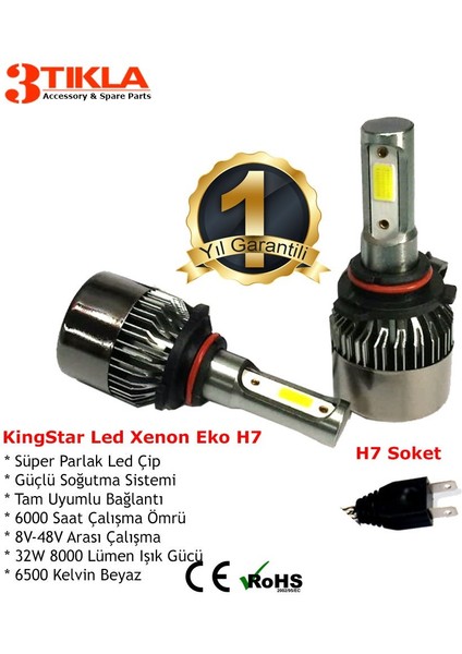 KingStar H7 Beyaz Led Xenon Şimşek Etkili Far Ampül 8000 Lümen