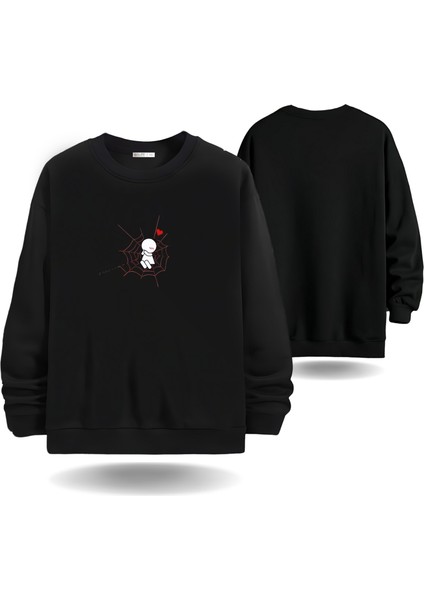 Örümcek Adam Ağ Sevgililer Günü Bisiklet Yaka Kadın Slimfit Sweatshirt 7010K