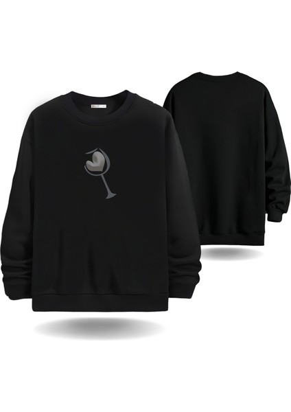 Kadeh Içinde Kalp Kabartmalı Sevgililer Günü Bisiklet Yaka Erkek Slimfit Sweatshirt 7005E