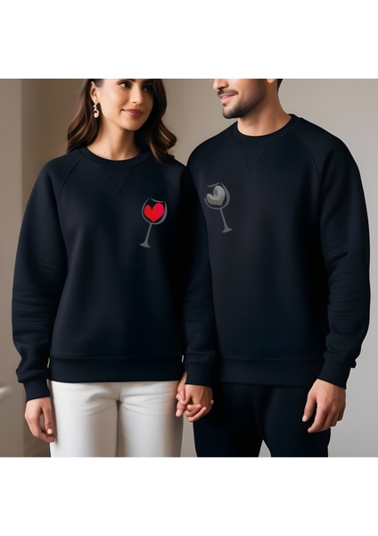 Kadeh Içinde Kalp Kabartmalı Sevgililer Günü Bisiklet Yaka Erkek Slimfit Sweatshirt 7005E