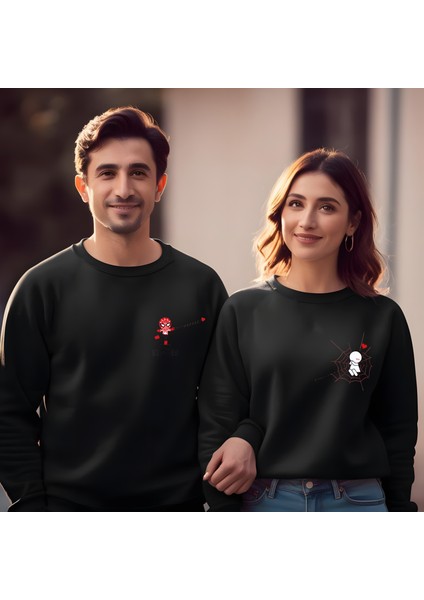 Örümcek Adam Ağ Sevgililer Günü Bisiklet Yaka Kadın Slimfit Sweatshirt 7010K