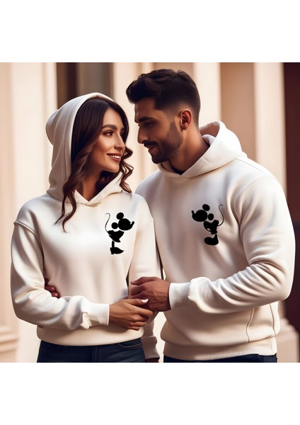 Mickey Mause Sevgililer Günü Slimfit Kapüşönlu Hoodie Kadın Sweatshirt 7011K