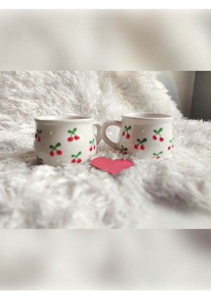 Kupa Bardak Kabartma Kiraz Desenli 2'li